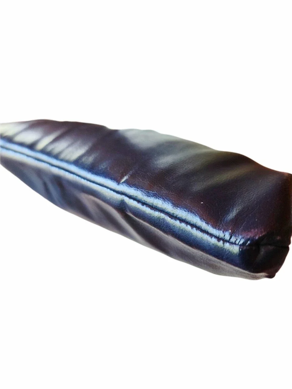 Classic Vintage 50s Navy Leather Clutch with Gold Kiss Closure Frame
